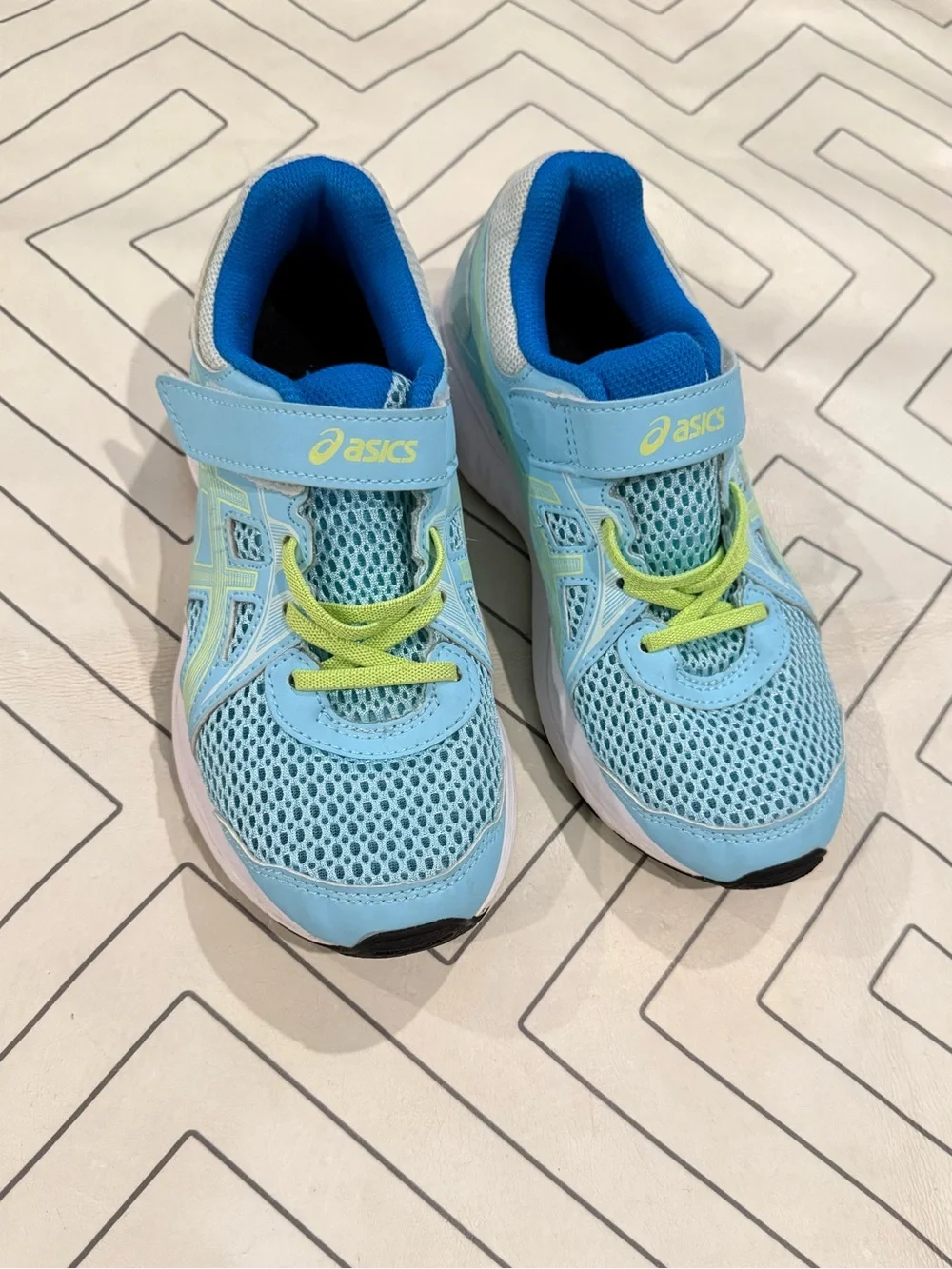 ASICS Kids' Light Blue Mesh Athletic Shoes with Lime Accents